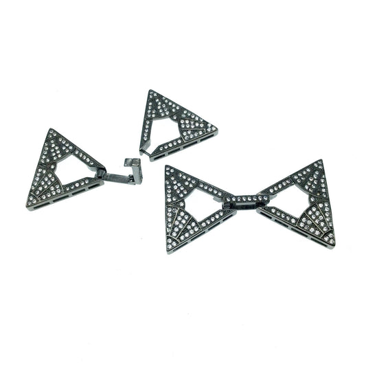 Large Gunmetal Plated Cubic Zirconia Encrusted/Inlaid Triangle Shaped Copper Clasp Components - Measuring 24mm x 42mm