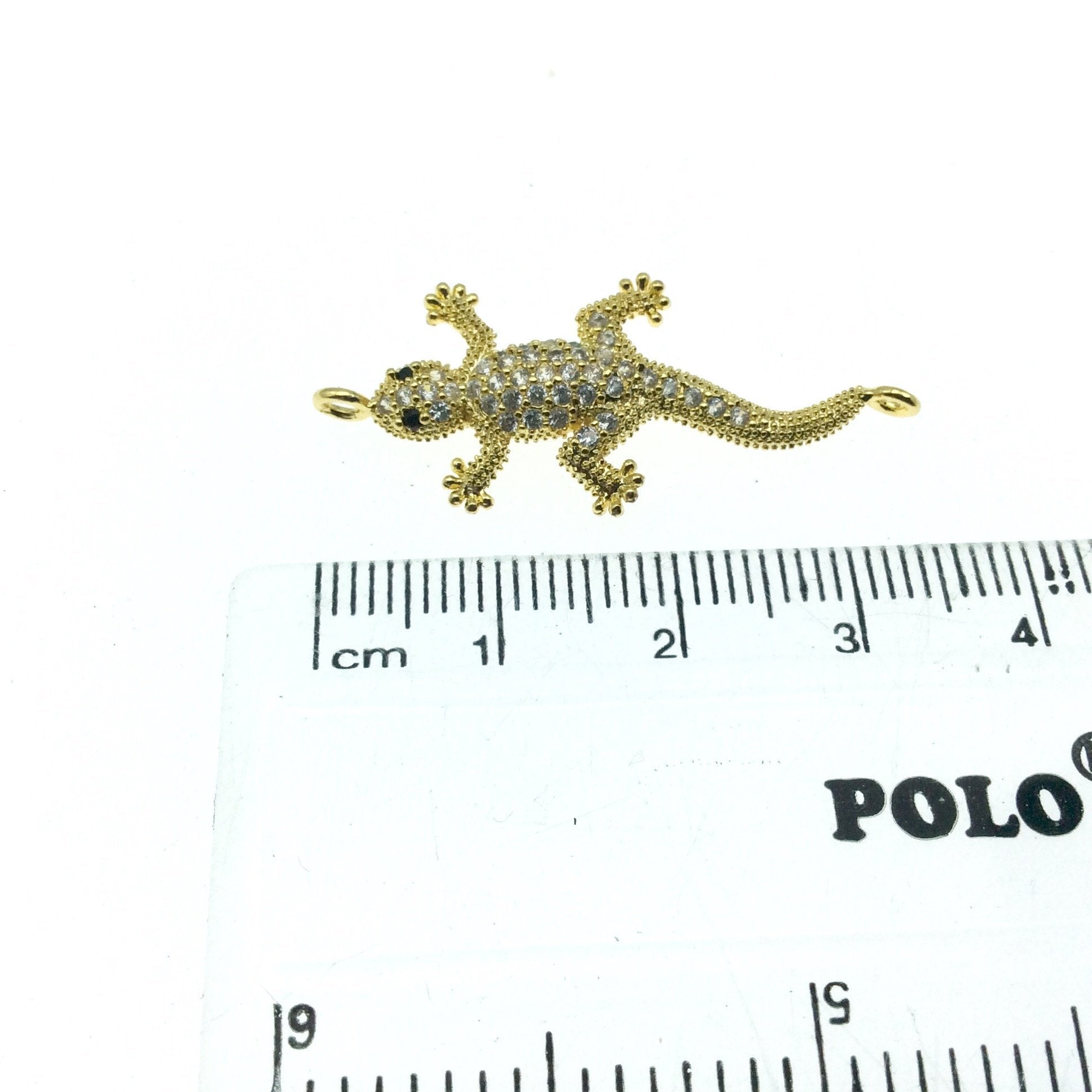 Gold Plated CZ Cubic Zirconia Lizard Shaped Copper Connector - Measures 30mm, Approx.  - Sold Individually, RANDOM