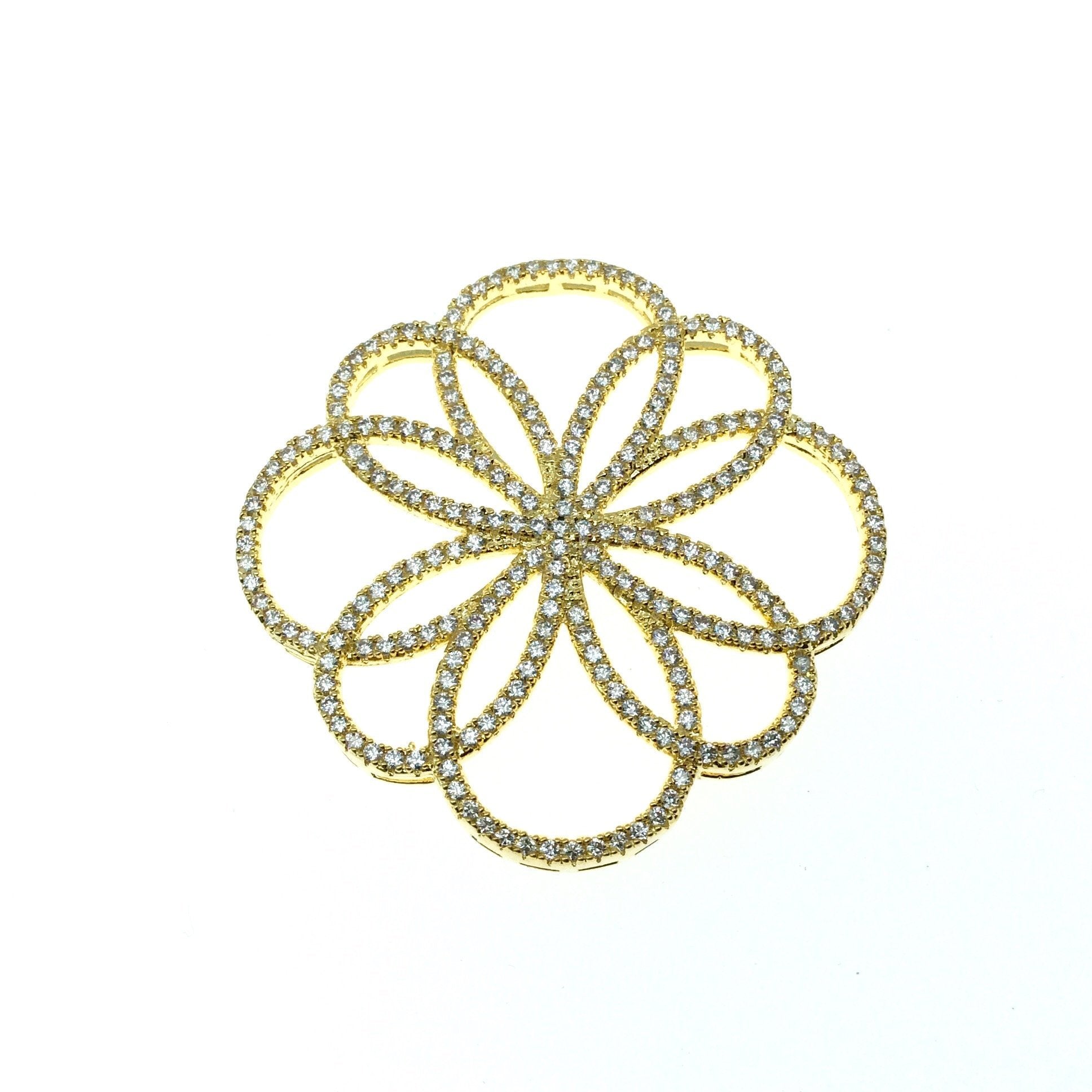 Gold Plated CZ Cubic Zirconia Flower of Life Shaped Copper Connector - Measures 36mm x 36mm  - Sold Individually, RANDOM