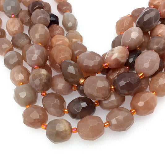 10-12mm x 13-15mm Faceted Mix Peach Moonstone Oval Nugget Shaped Beads with 1mm Holes - 15.5" Strand (~ 24 Beads) - High Quality Gemstone