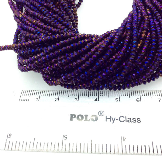 2mm x 3mm Faceted AB Deep Purple/Blue Metallic Rainbow Chinese Crystal Rondelle Shaped Beads - Sold by 16" Strands (Approx. 150 Beads)