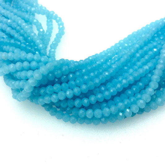 3mm x 4mm Faceted Light Blue Chinese Crystal Rondelle Shaped Beads - Sold by 18" Strands (Approx. 150 Beads)