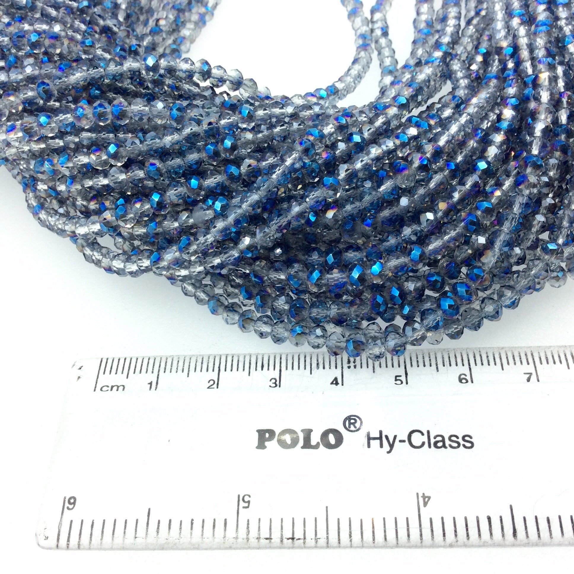 3mm x 4mm Matte Finish Faceted Transparent Clear/Purple/Blue Crystal Rondelle Shaped Beads - 19" Strand (Approx. 150Beads)