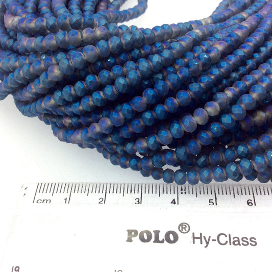 3mm x 4mm Matte Finish Faceted Opaque Bicolor Blue/Aqua Crystal Rondelle Shaped Beads - 19" Strand (Approx. 150Beads)