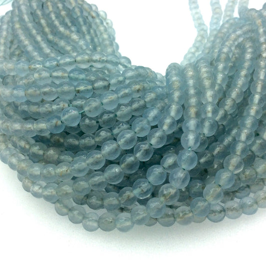 6mm Faceted Assorted Ice Gray Natural Jade Round/Ball Shaped Beads with 1mm Beading Holes - Sold by 15.5" Strands (Approximately 61 Beads)