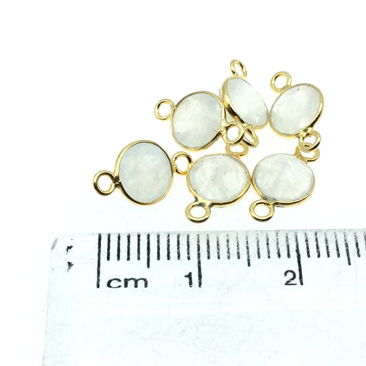 Moonstone 14k Gold Vermeil Bezel Connector - Cut Stone Faceted Round Bracelet Link - 6mm - BULK PACK of Six - Permanent Jewelry Supplies