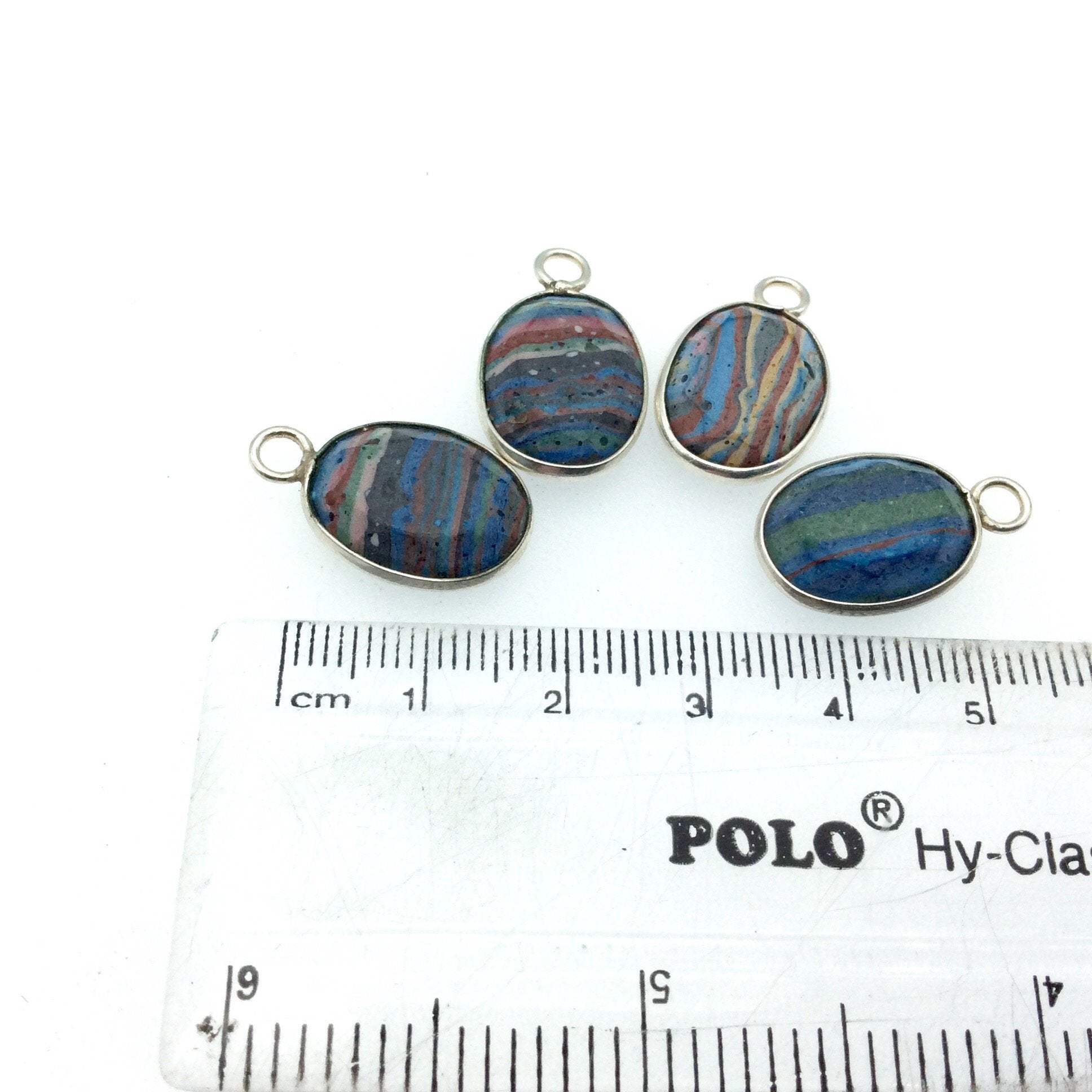 Jeweler's Lot OOAK Silver Plated Faux Fordite Faceted Assorted Copper Bezel Pendants/Connectors 12mm x 16mm, Approx.  "11" - Sold as Shown!