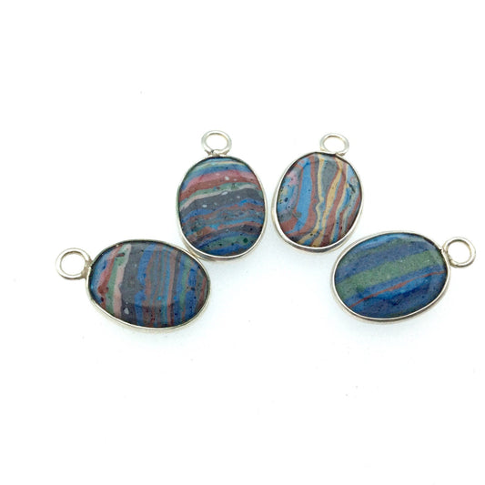 Jeweler's Lot OOAK Silver Plated Faux Fordite Faceted Assorted Copper Bezel Pendants/Connectors 12mm x 16mm, Approx.  "11" - Sold as Shown!