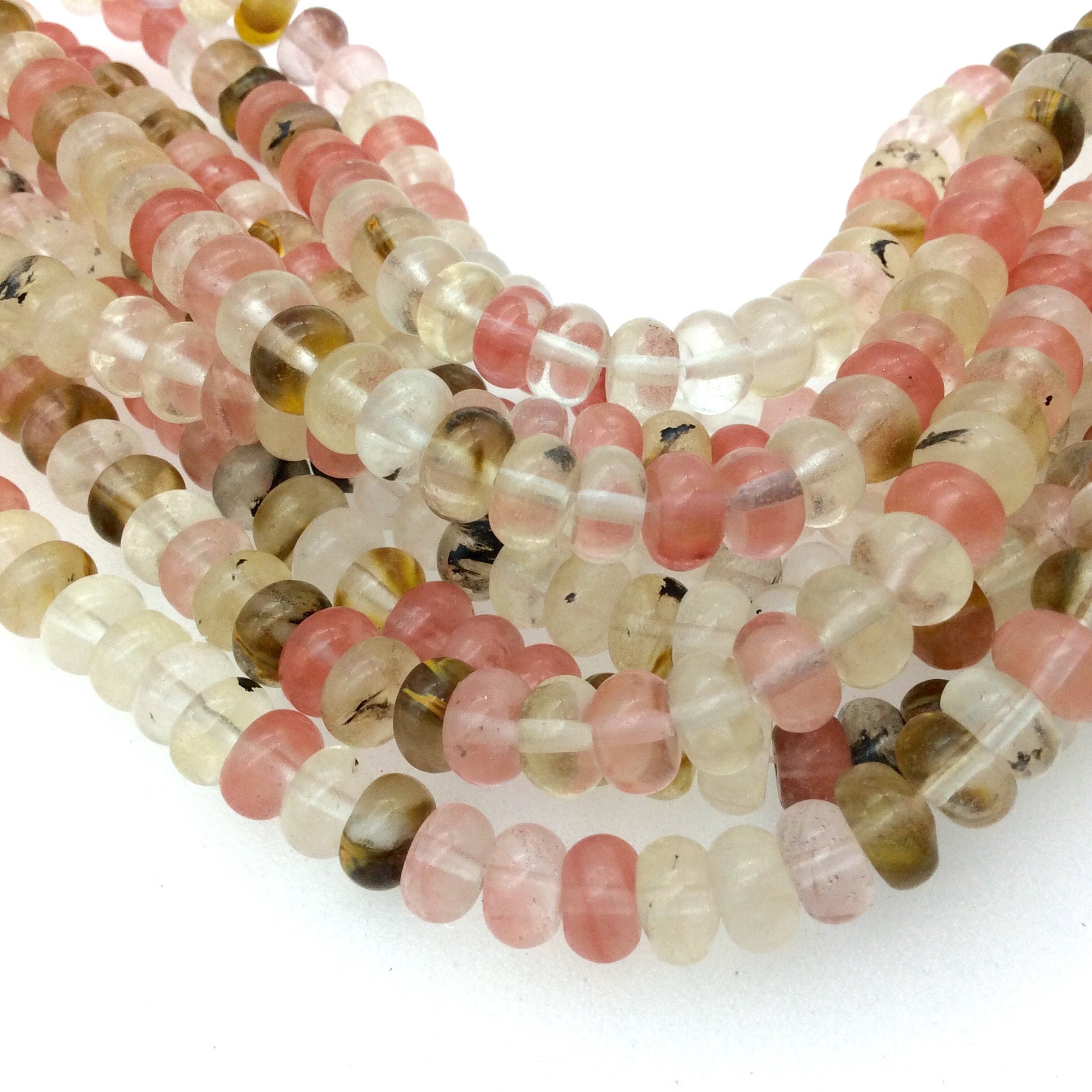 5mm x 8mm Smooth Finish Manmade Cherry Quartz Rondelle Shaped Beads with 1mm Holes - Sold by 15.5" Strands (Approximately 78 Beads)