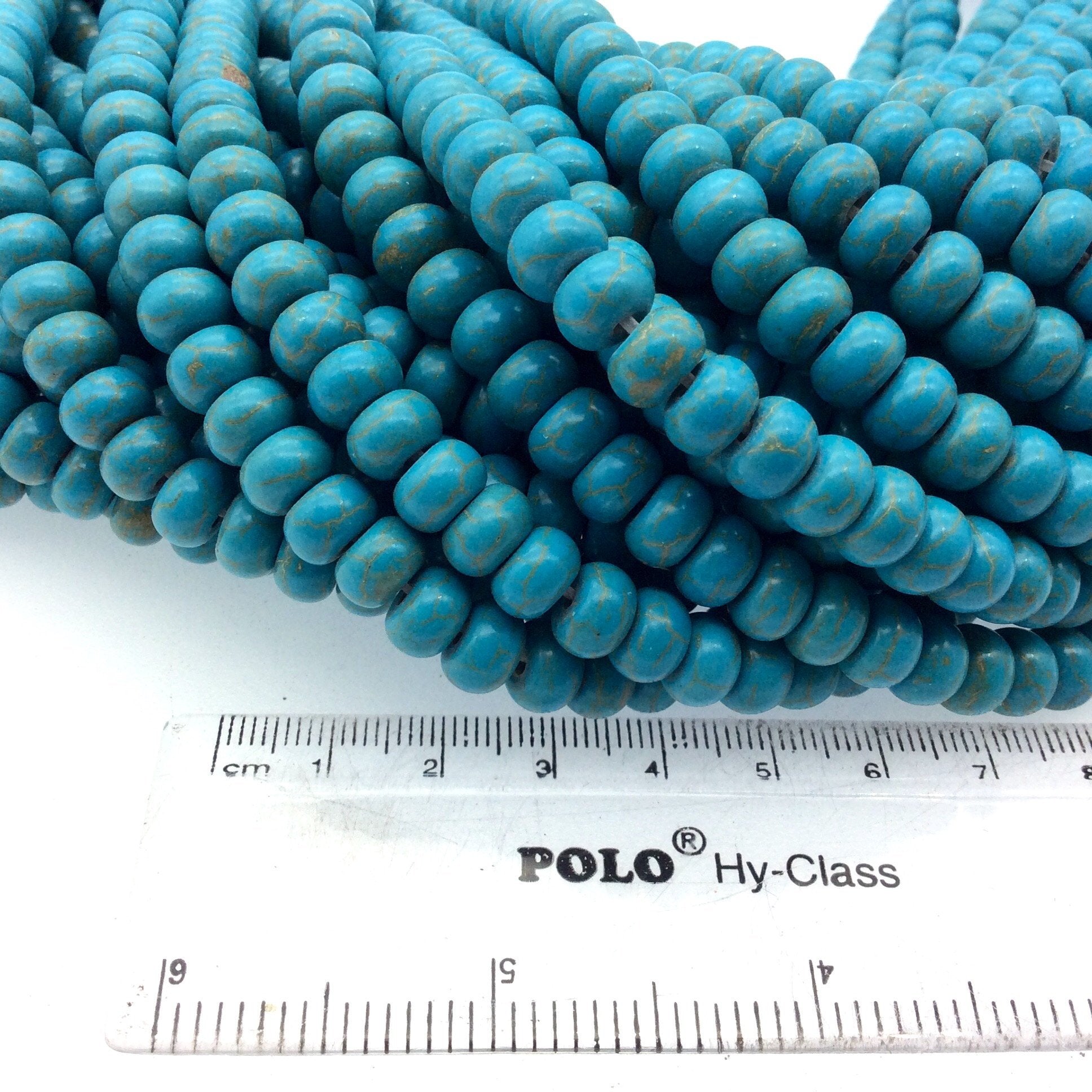 5mm x 8mm Mixed Dyed Blue Howlite Smooth Finish Rondelle Shaped Beads with 1mm Holes - 14.5" Strand (Approx. 72 Beads) -