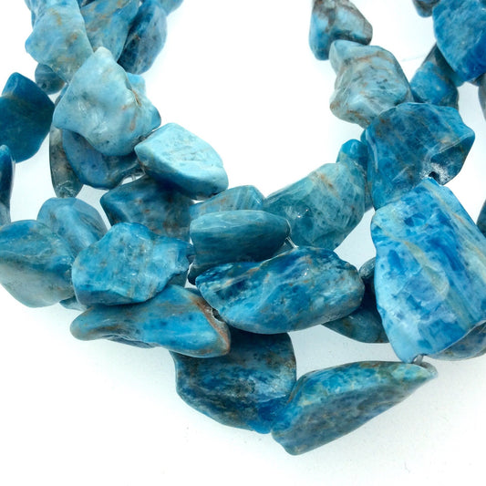 10-23mm x 13-35mm Approx. Smooth Natural Blue Apatite Freeform Nugget Shaped Beads - 15" Strand (~ 17 Beads) Sold By The Strand