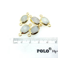 10-13mm Single Gold Electroplated Natural Iridescent Gray Moonstone Horizontal Faceted Oval Shaped Connector - Randomly Selected