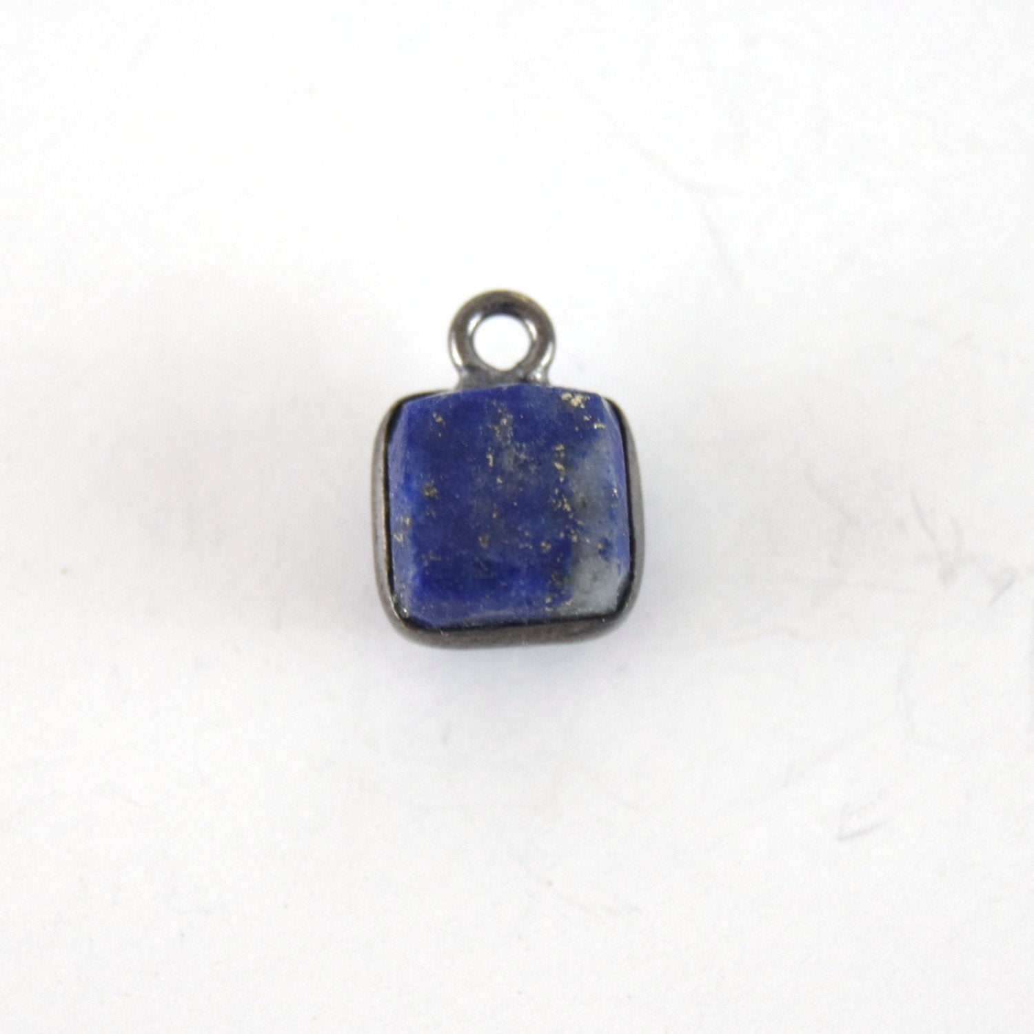 7-8mm Gunmetal Finish Cube Shaped Lapis Lazuli Bezel Pendant/Drop Component