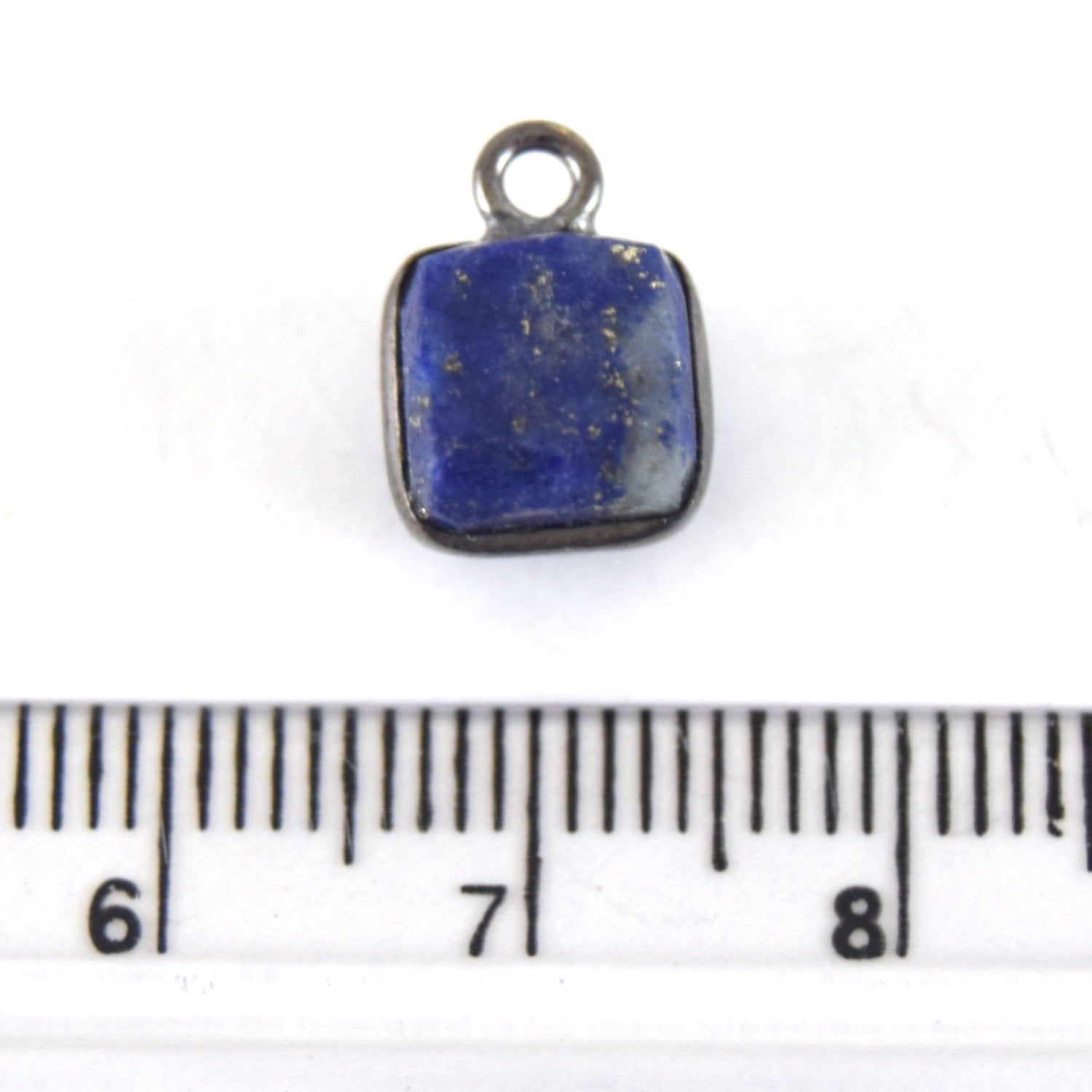 7-8mm Gunmetal Finish Cube Shaped Lapis Lazuli Bezel Pendant/Drop Component