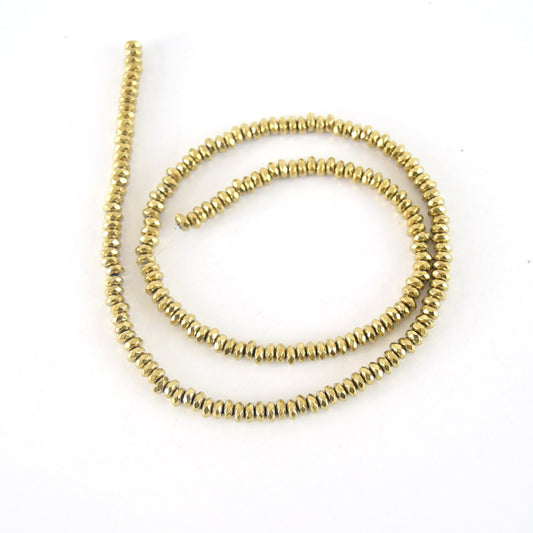 2mm x 4mm Faceted Natural Gold Coated Hematite Rondelle Shape Beads - Semi-Precious Gemstone