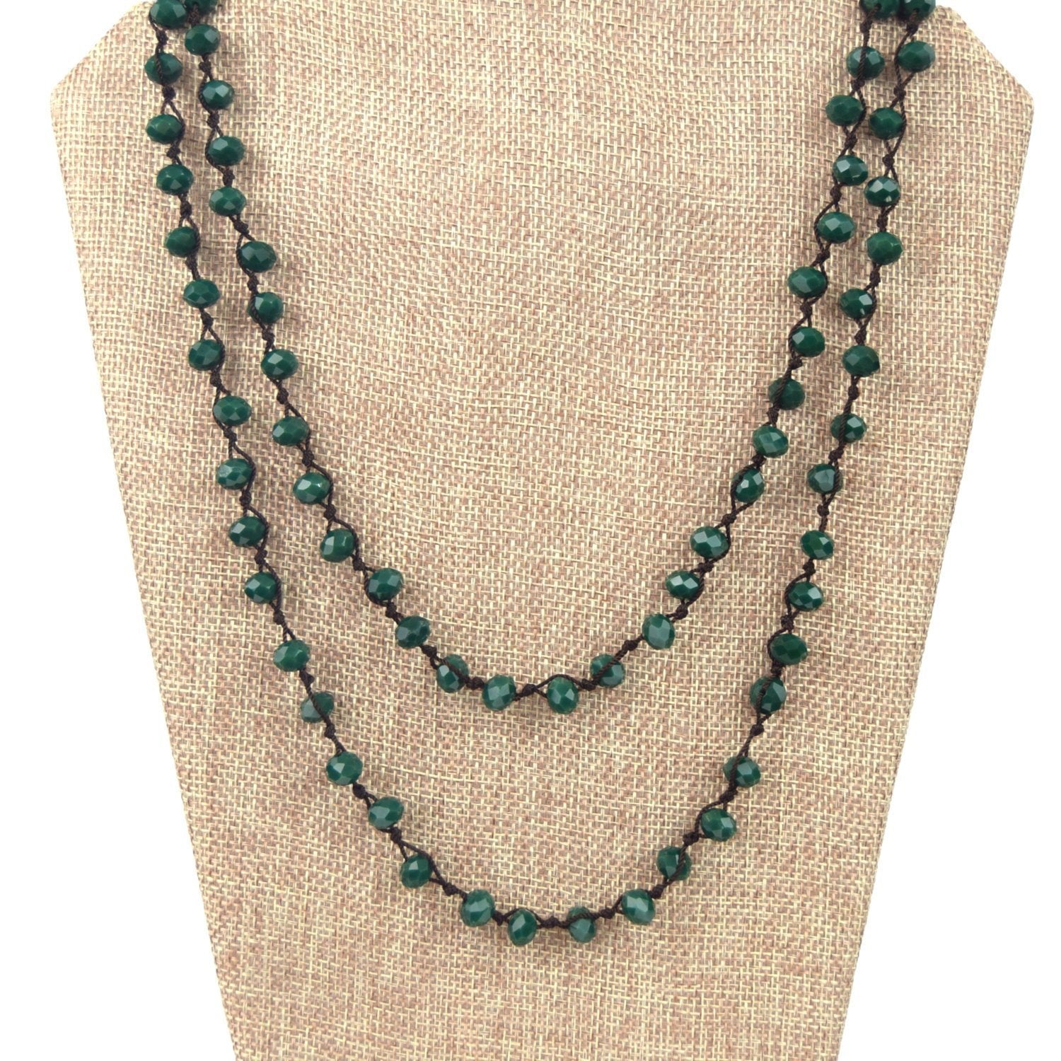 72" - 6mm x 8mm Opaque Deep Green Rondelle Chinese Crystal Hand Woven Necklace - Holiday Special!