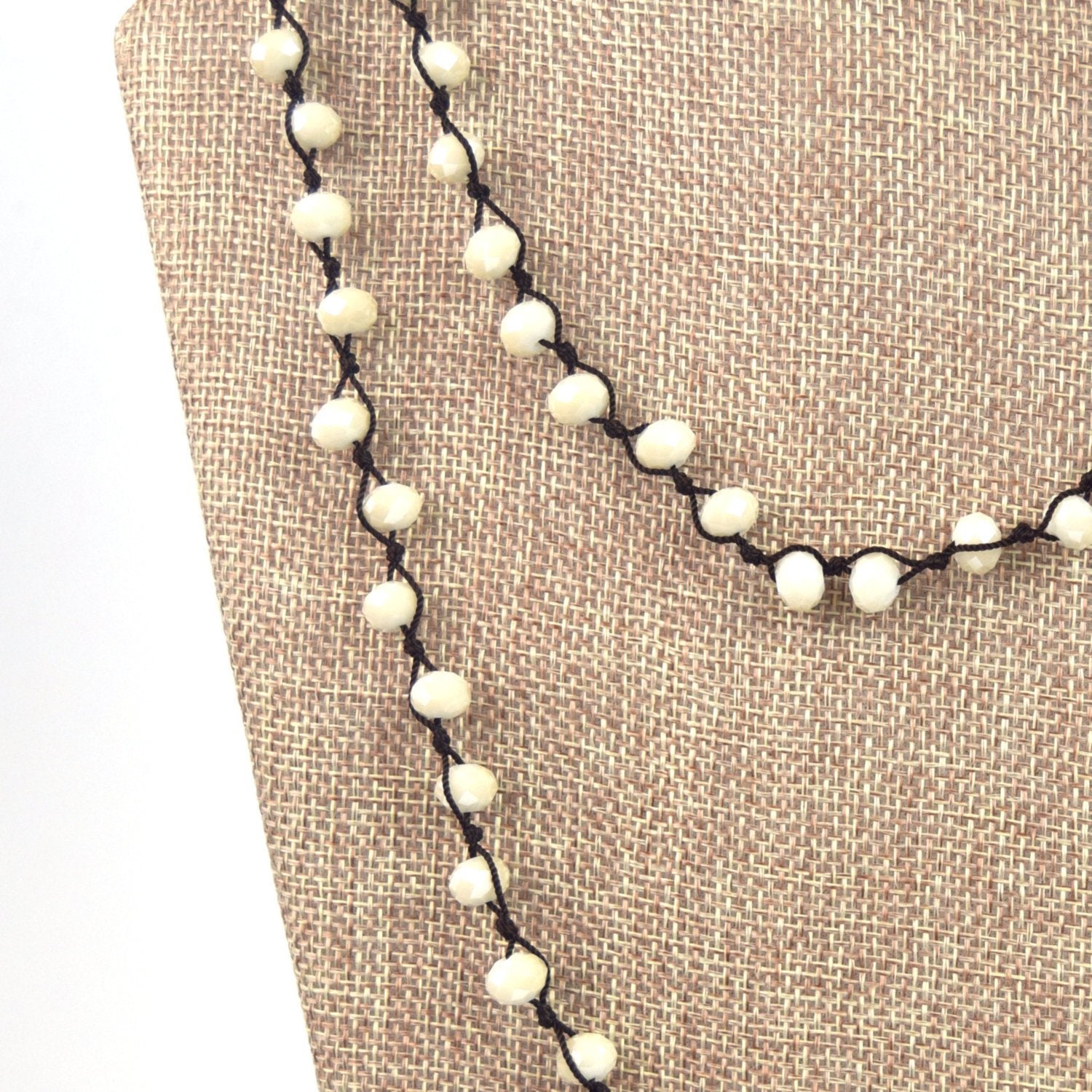 72" - 6mm x 8mm Ivory Rondelle Chinese Crystal Hand Woven Necklace - Holiday Special!Ivory