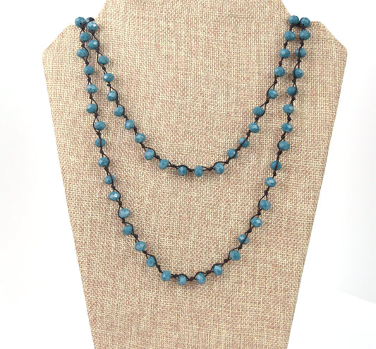 72" - 6mm x 8mm Deep Teal Rondelle Chinese Crystal Hand Woven Necklace - Holiday Special!