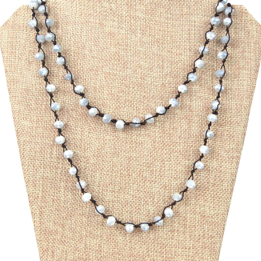 72" - 6mm x 8mm AB Light Blue Rondelle Chinese Crystal Hand Woven Necklace - Holiday Special!