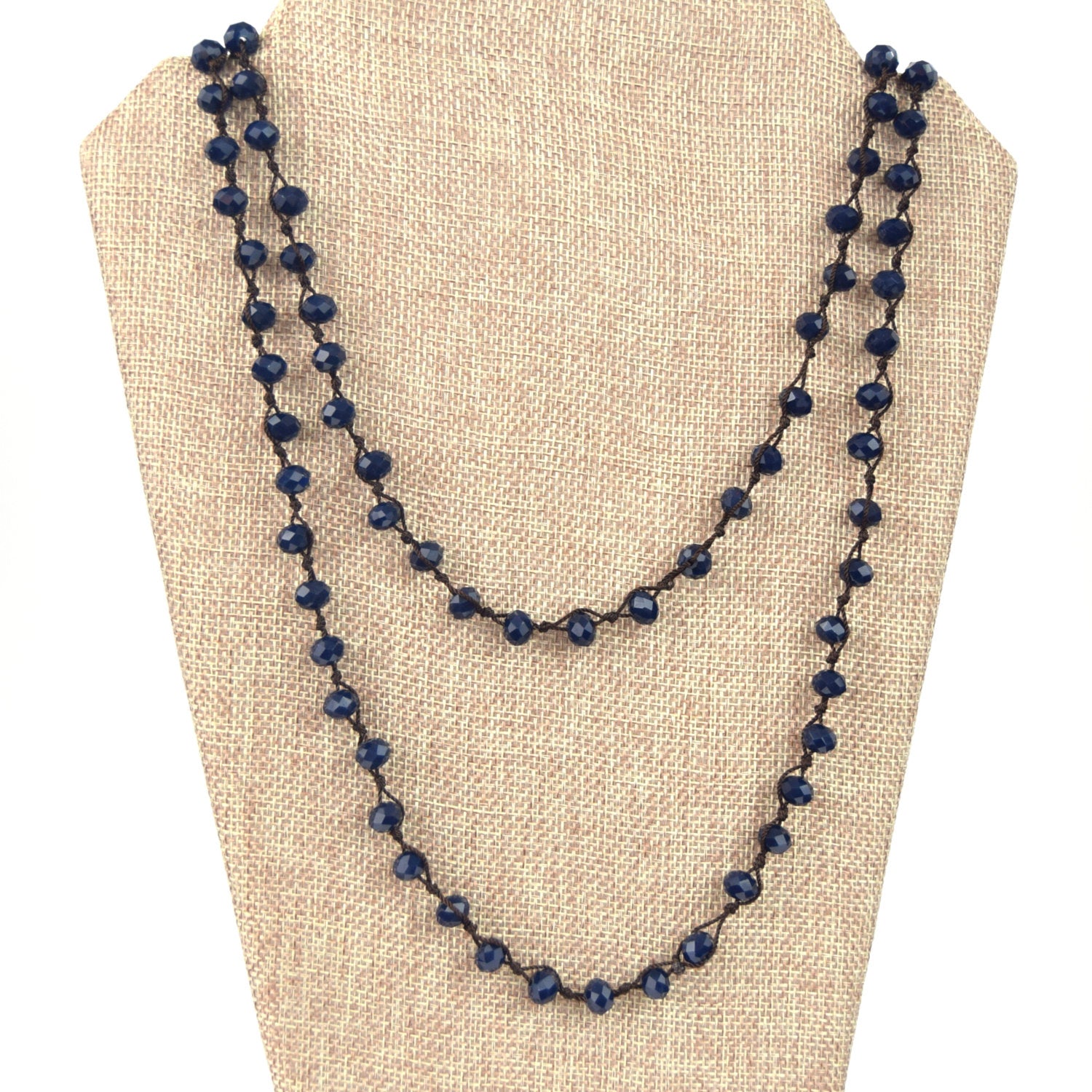 72" - 6mm x 8mm Opaque Navy Blue Rondelle Chinese Crystal Hand Woven Necklace - Holiday Special!