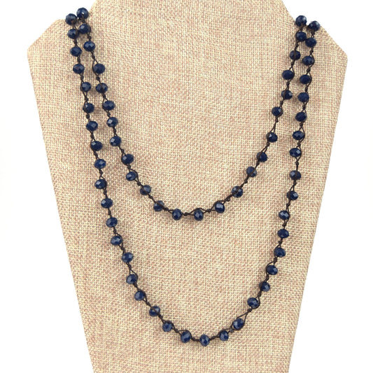 72" - 6mm x 8mm Opaque Navy Blue Rondelle Chinese Crystal Hand Woven Necklace - Holiday Special!