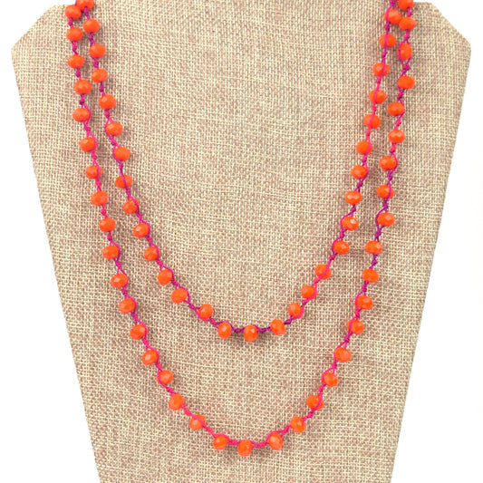 72" - 6mm x 8mm Orange w/ Pink Thread Rondelle Chinese Crystal Hand Woven Necklace -Holiday Special!