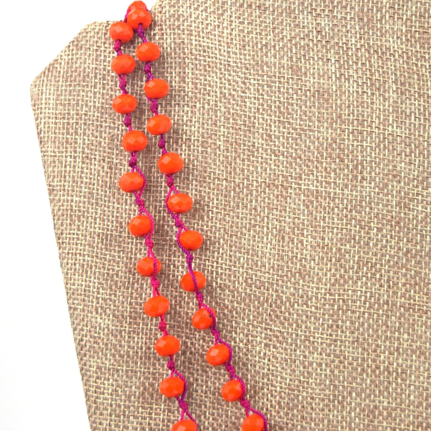 72" - 6mm x 8mm Orange w/ Pink Thread Rondelle Chinese Crystal Hand Woven Necklace -Holiday Special!