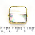 25mm Iridescent White & Gray Bi-Color Abalone Shell Square Gold Plated Bezel Connector