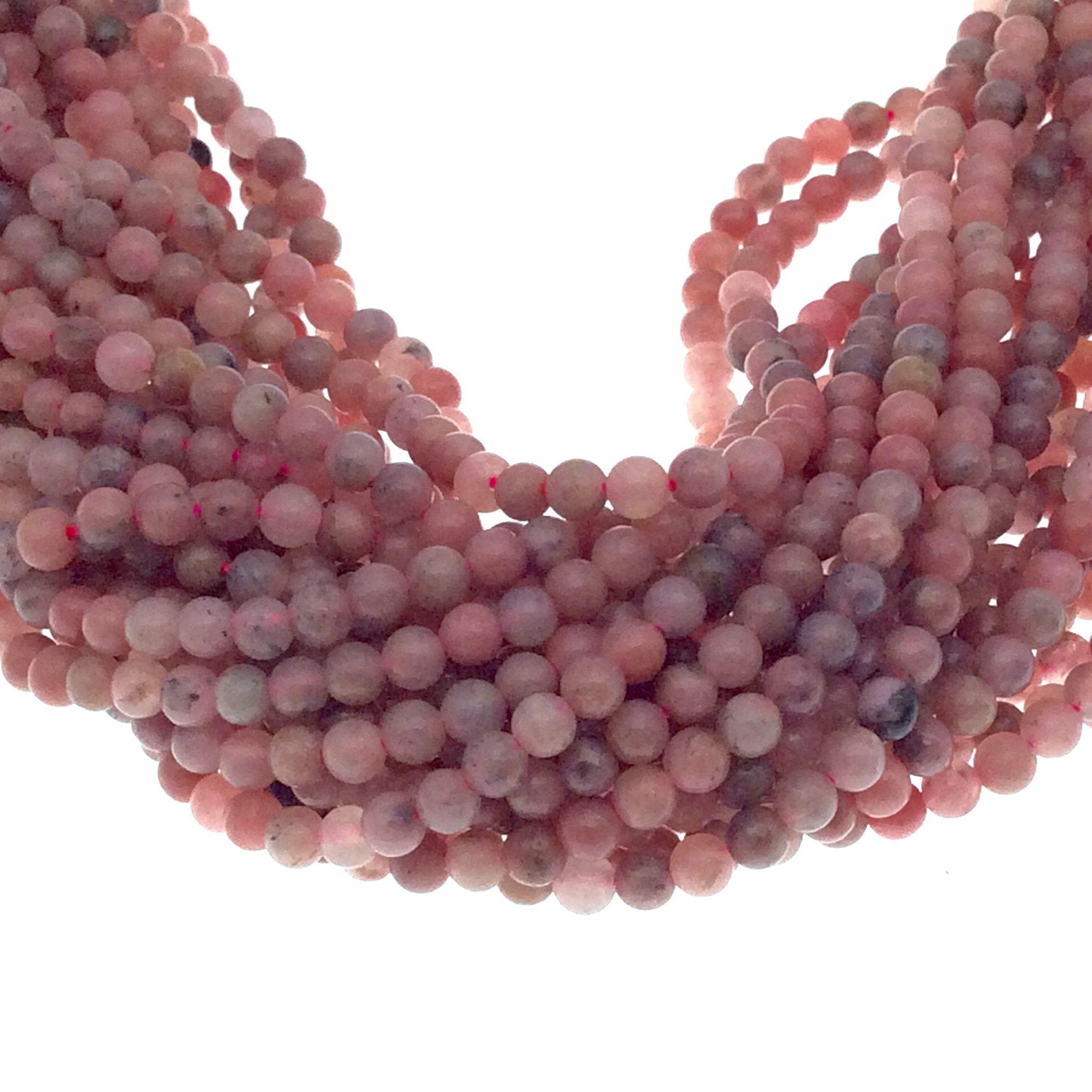 2mm Smooth Glossy Finish Natural Pink Rhodonite Round/Ball Shaped Beads with .4mm Holes - Sold by 15.25" Strands (Approx. 182 Beads)