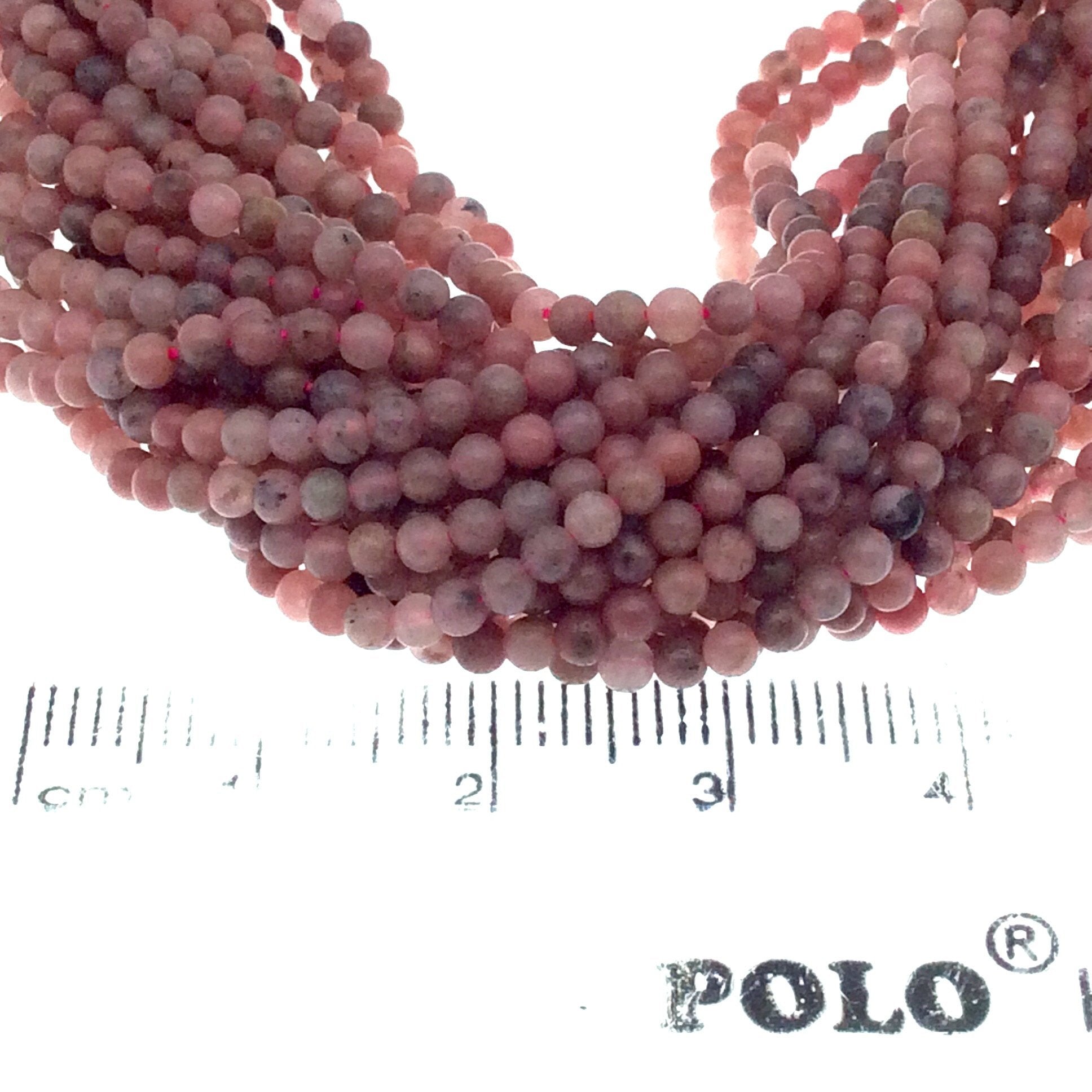 2mm Smooth Glossy Finish Natural Pink Rhodonite Round/Ball Shaped Beads with .4mm Holes - Sold by 15.25" Strands (Approx. 182 Beads)