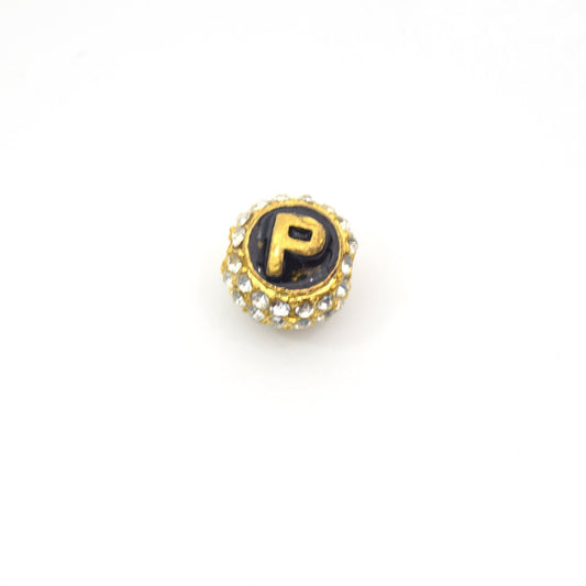 Clearance!! Gold 11mm Double-sided Letter "P" Rhinestone Banded Round/Ball Shaped Bead