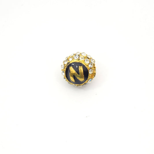 Clearance!! Gold 11mm Double-sided Letter "N"  Rhinestone Banded  Round/Ball Shaped Bead