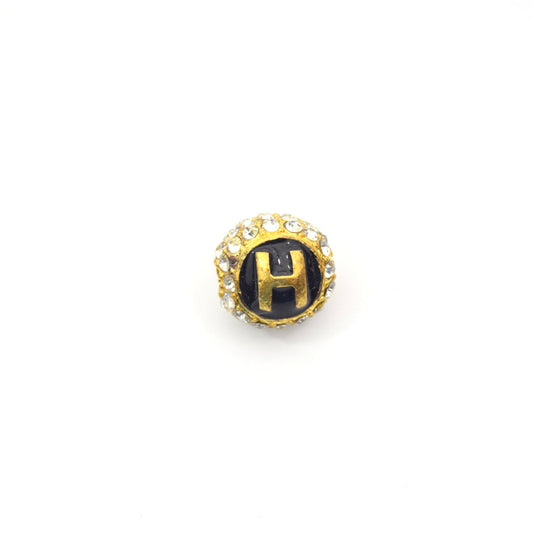 Clearance!! Gold 11mm Double-sided Letter "H"  Rhinestone Banded Round/Ball Shaped Bead