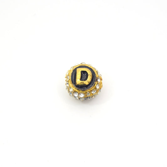 Clearance!! Gold 11mm Double-sided Letter "D"  Rhinestone Banded  Round/Ball Shaped Bead