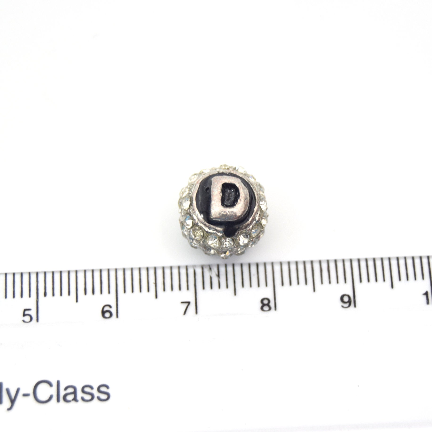 Clearance!! Silver 11mm Double-sided Letter "D"  Rhinestone Banded Round/Ball Shaped Bead