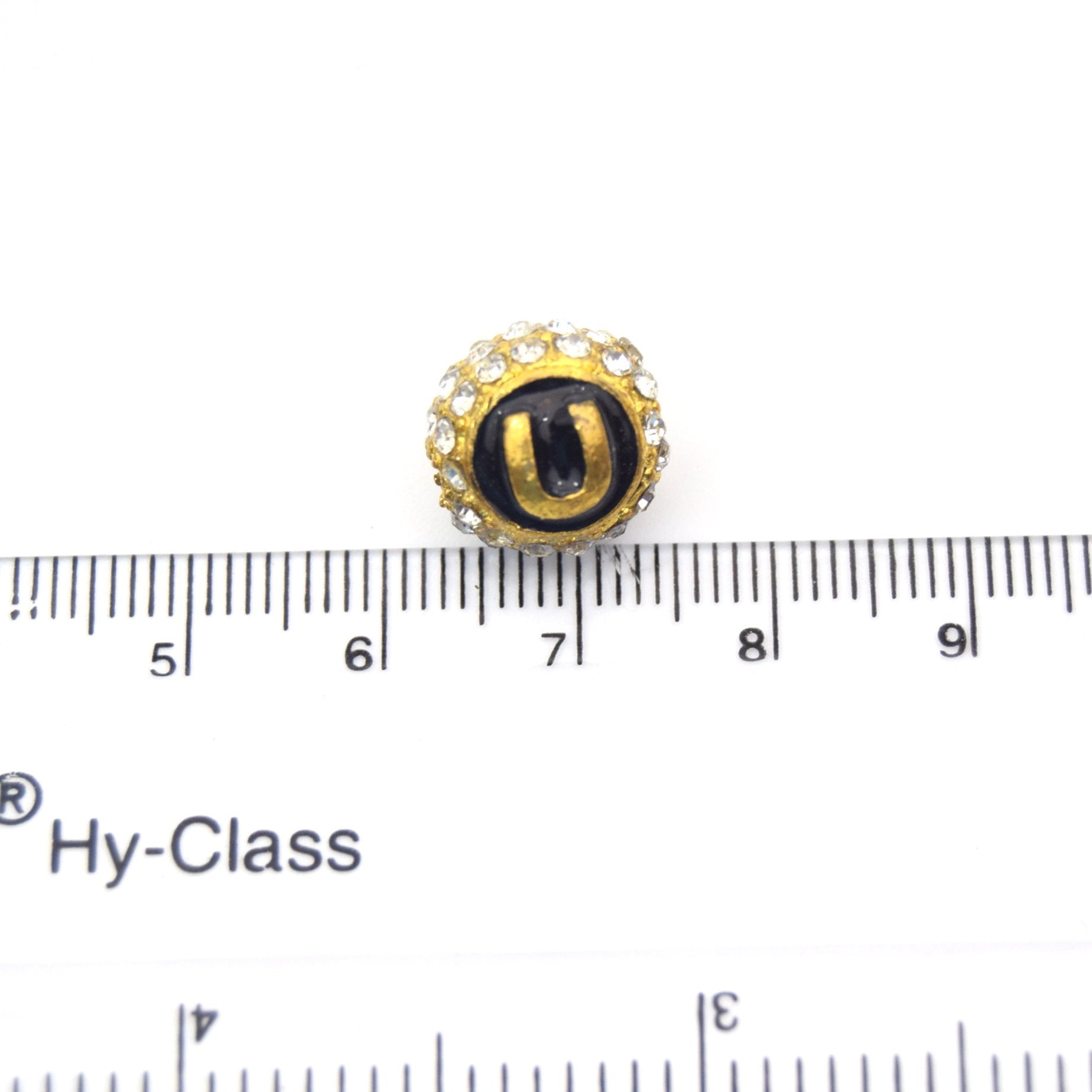 Clearance!! Gold 11mm Double-sided Letter "U"  Rhinestone Banded  Round/Ball Shaped Bead