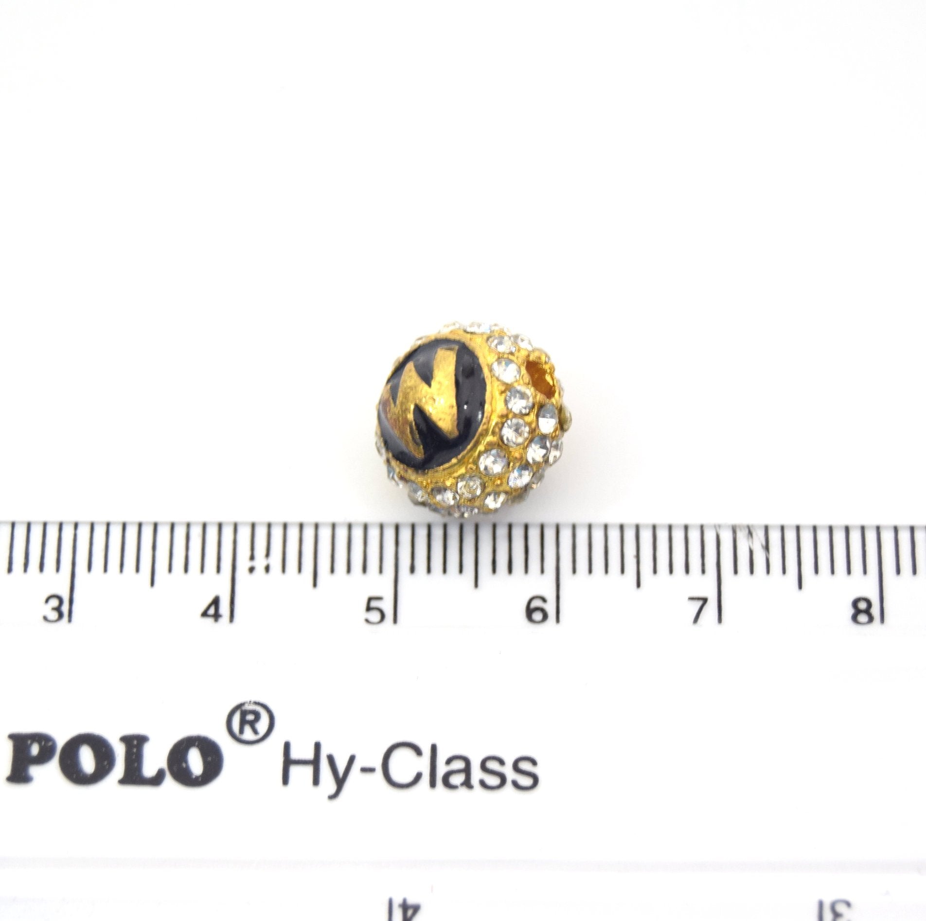 Clearance!! Gold 11mm Double-sided Letter "W"  Rhinestone Banded Round/Ball Shaped Bead