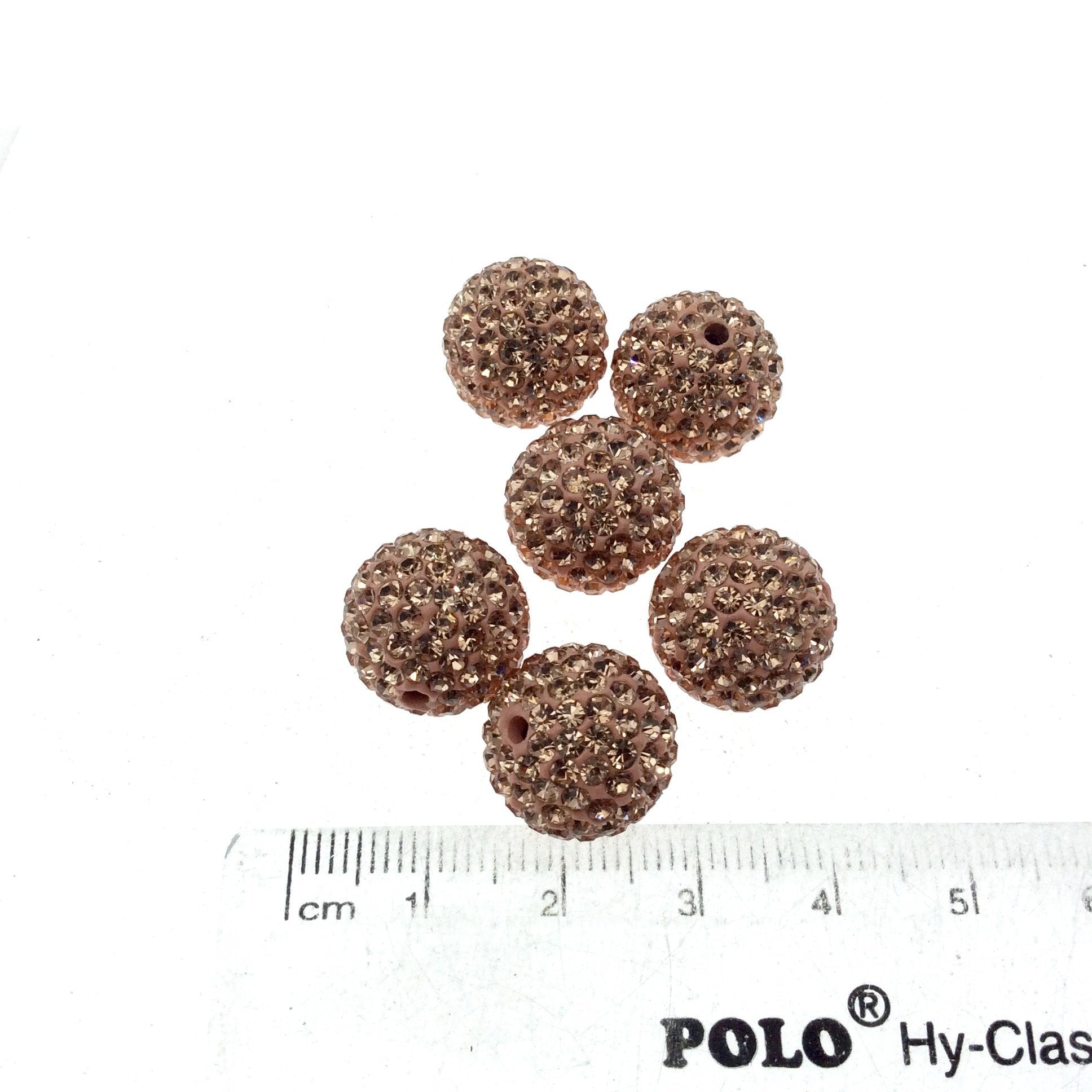 14mm Rose Gold CZ Cubic Zirconia Inlaid Round Shaped Bead with 2mm Holes - Sold Individually - Other Colors Available!