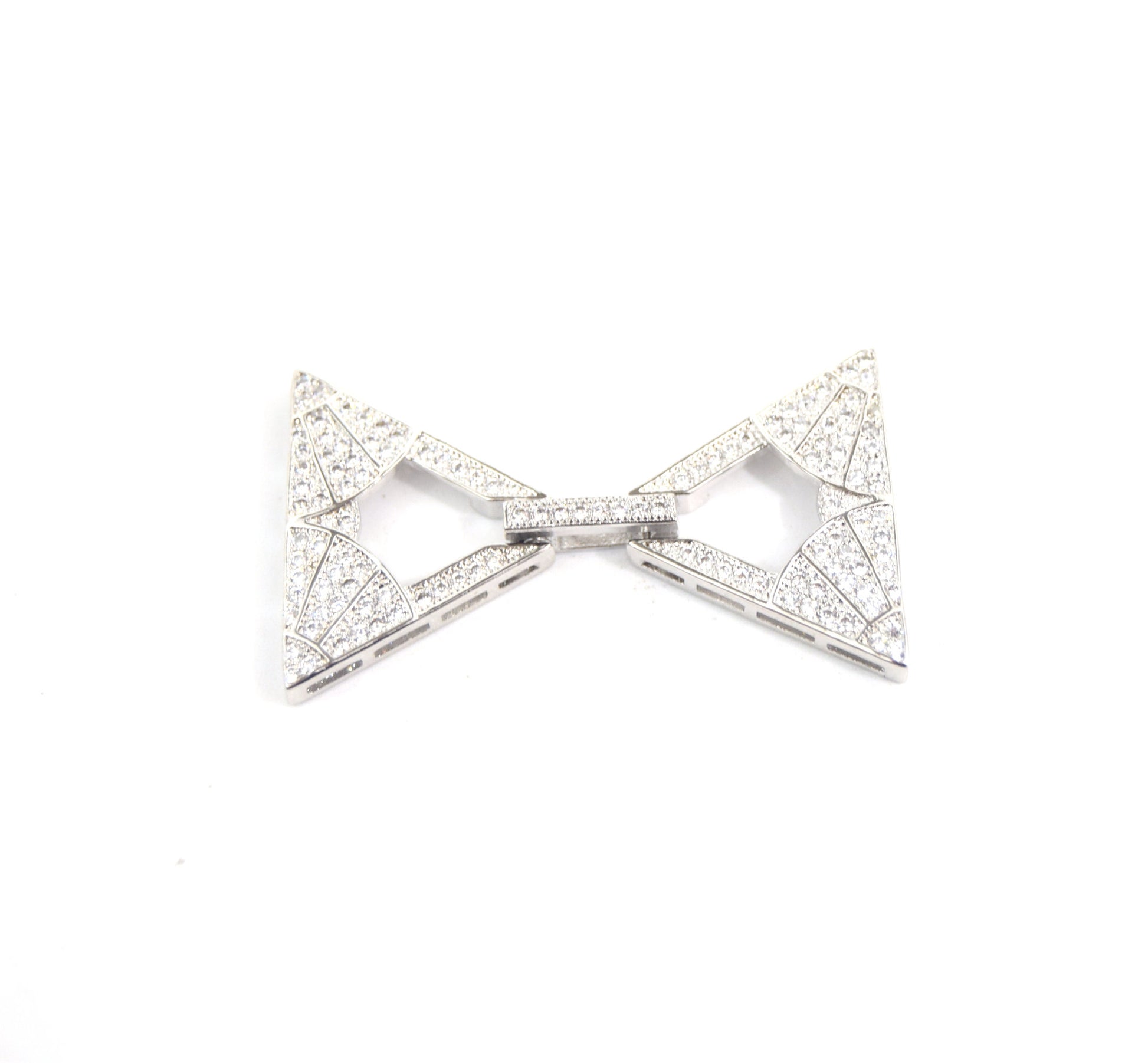 Large Silver Plated Cubic Zirconia Encrusted/Inlaid Triangle Shaped Copper Clasp Components - Measuring 24mm x 42mm