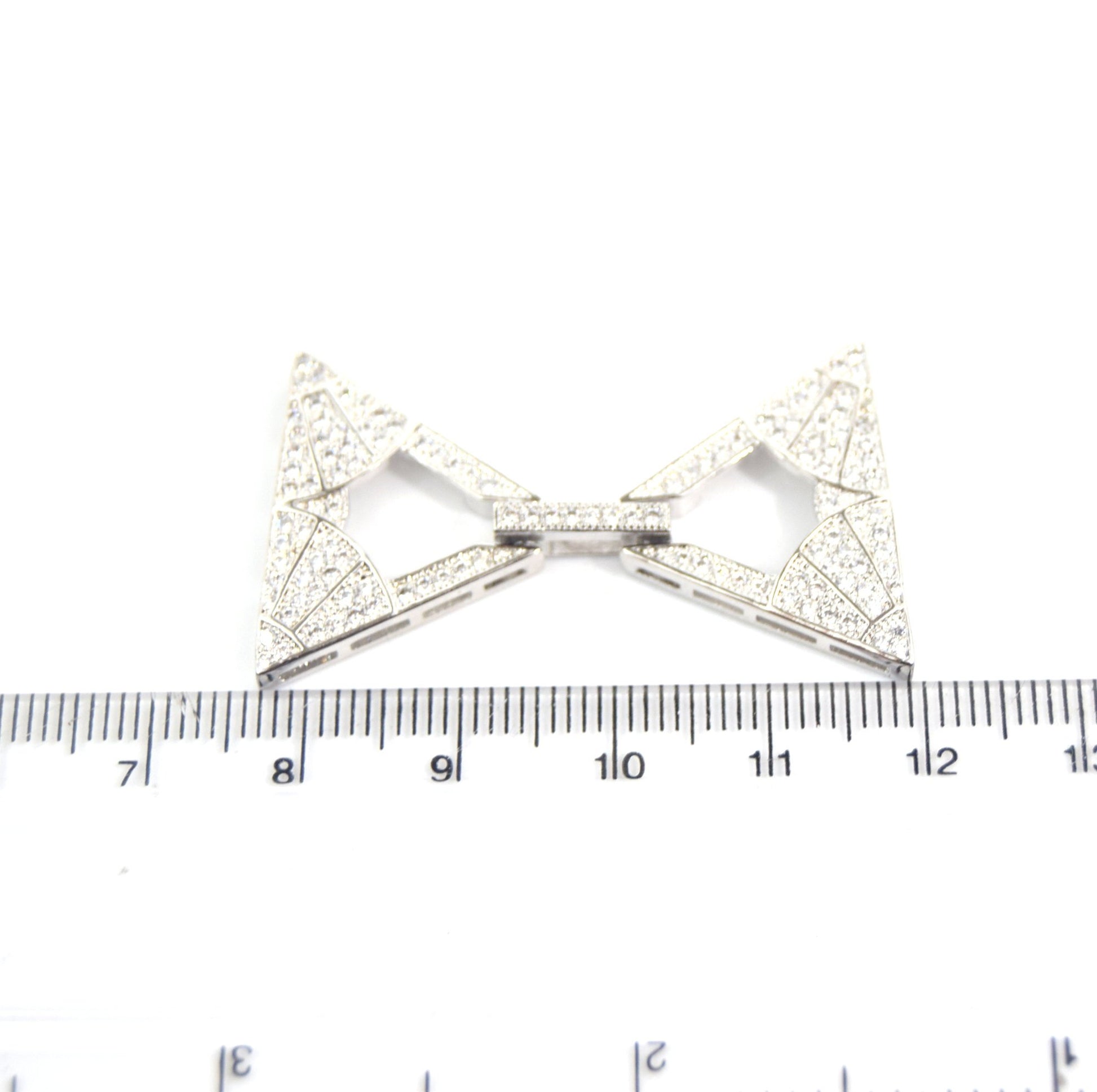 Large Silver Plated Cubic Zirconia Encrusted/Inlaid Triangle Shaped Copper Clasp Components - Measuring 24mm x 42mm