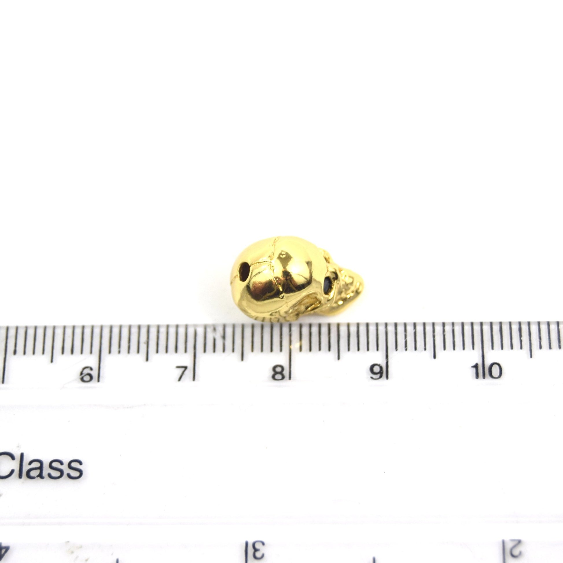 Gold Plated Cubic Zirconia Inlaid Skull Shaped Bead With Black CZ Eyes - Measures ~ 10mm x 13mm