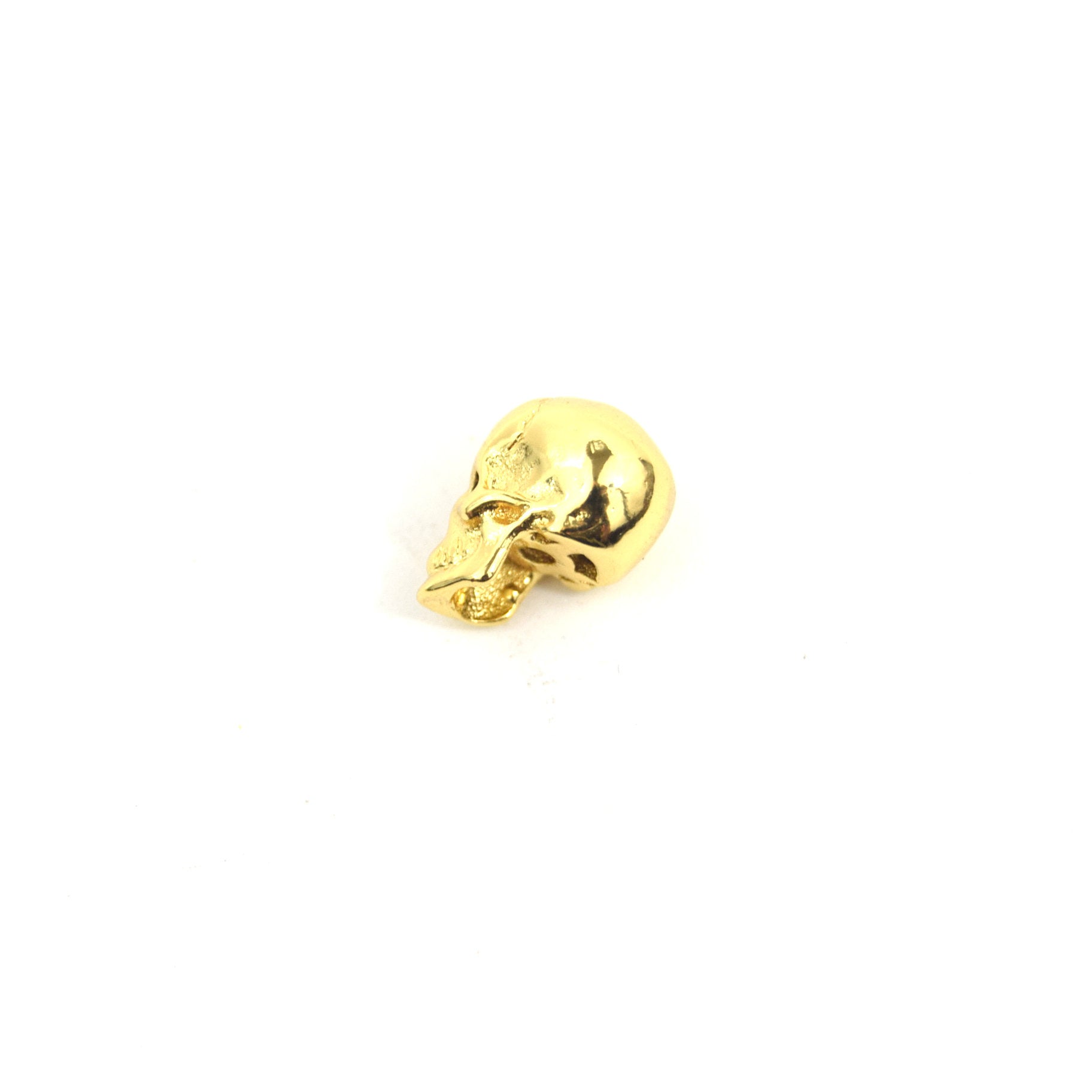 Gold Plated Cubic Zirconia Inlaid Skull Shaped Bead With Black CZ Eyes - Measures ~ 10mm x 13mm