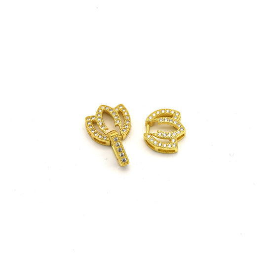 22mm x 12mm Gold Plated Cubic Zirconia Encrusted/Inlaid Double Tulip Shaped Clasp Components