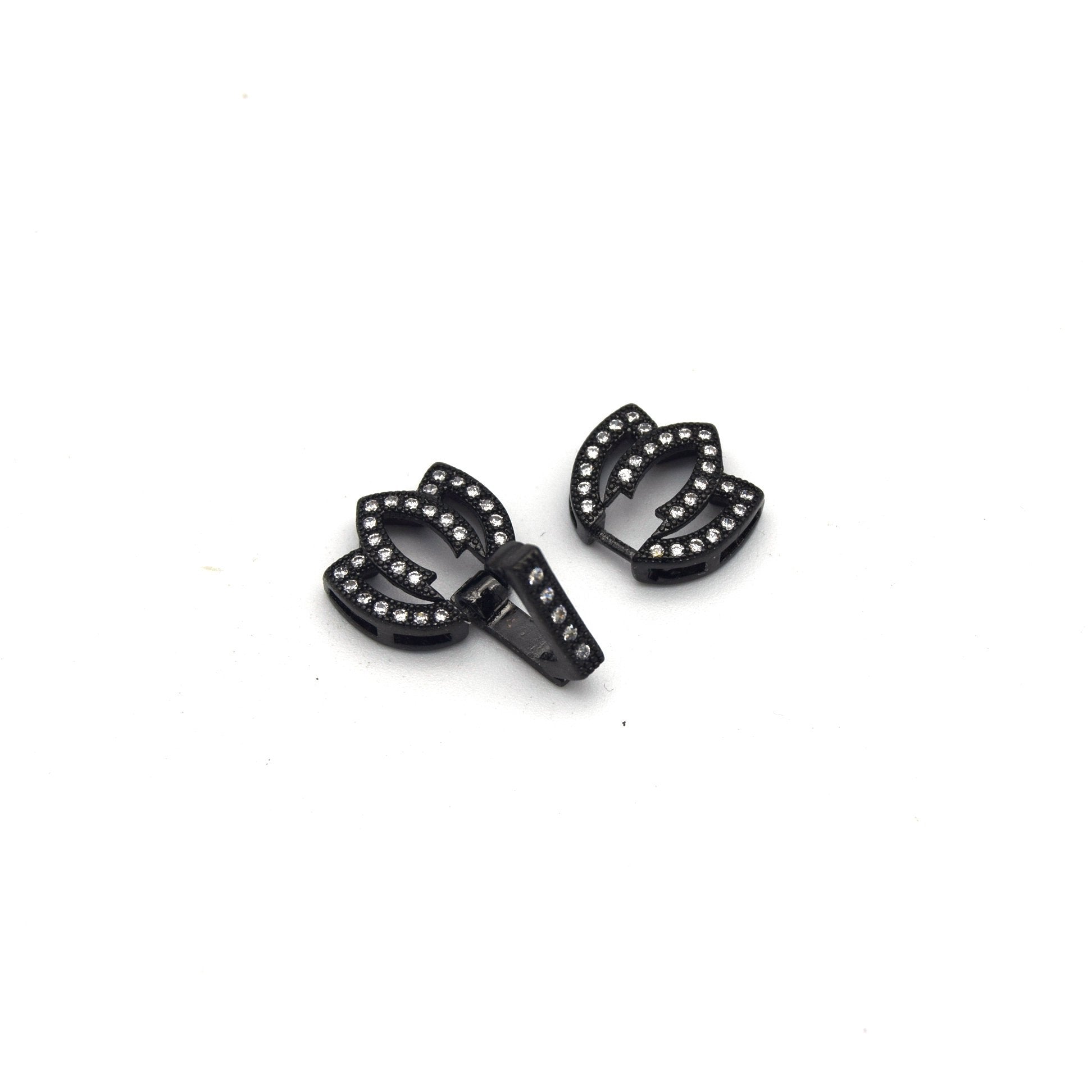 22mm x 12mm Gunmetal Cubic Zirconia Encrusted/Inlaid Double Tulip Shaped Clasp Components