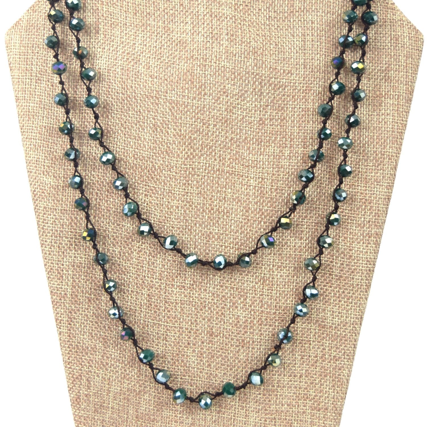 72" - 6mm x 8mm Opaque AB Deep Teal Rondelle Chinese Crystal Hand Woven Necklace - Holiday Special!