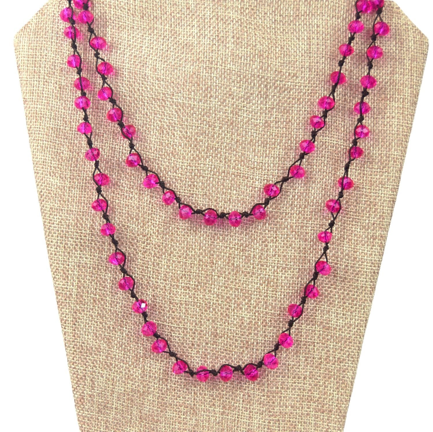 72" - 6mm x 8mm Trans. Hot Pink Rondelle Chinese Crystal Hand Woven Necklace - Holiday Special!