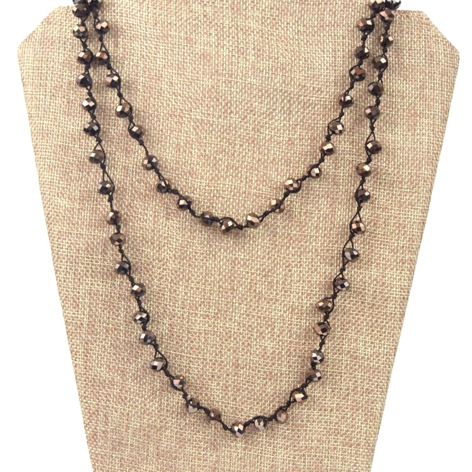 72" - 6mm x 8mm Opaque Bronze Rondelle Chinese Crystal Hand Woven Necklace - Holiday Special!