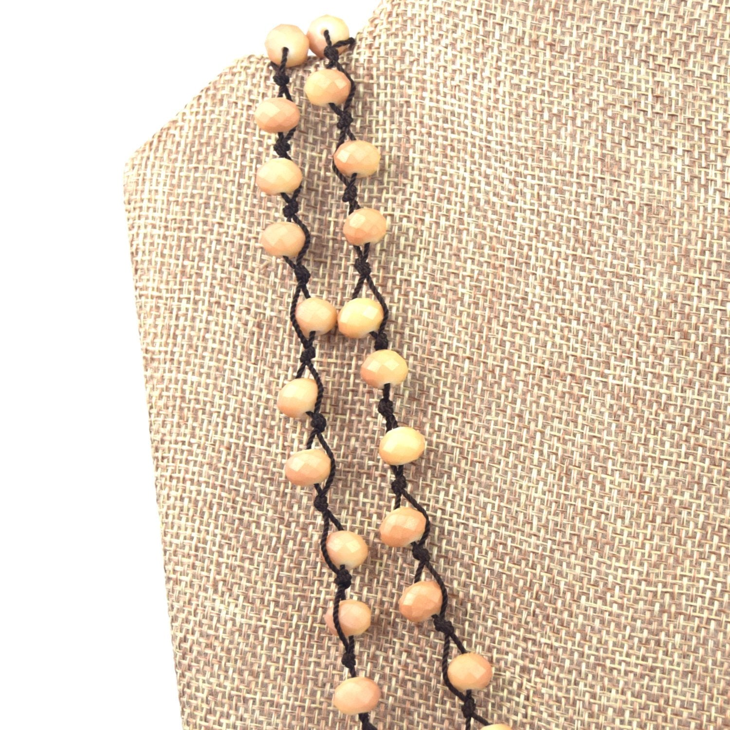 72" - 6mm x 8mm Opaque AB Tan Rondelle Chinese Crystal Hand Woven Necklace - Holiday Special!