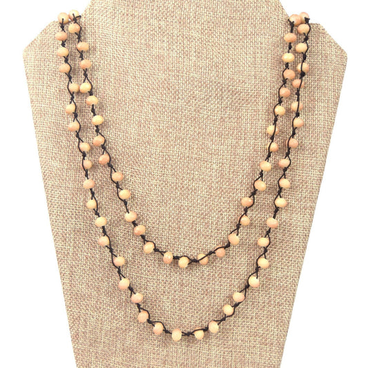 72" - 6mm x 8mm Opaque AB Tan Rondelle Chinese Crystal Hand Woven Necklace - Holiday Special!