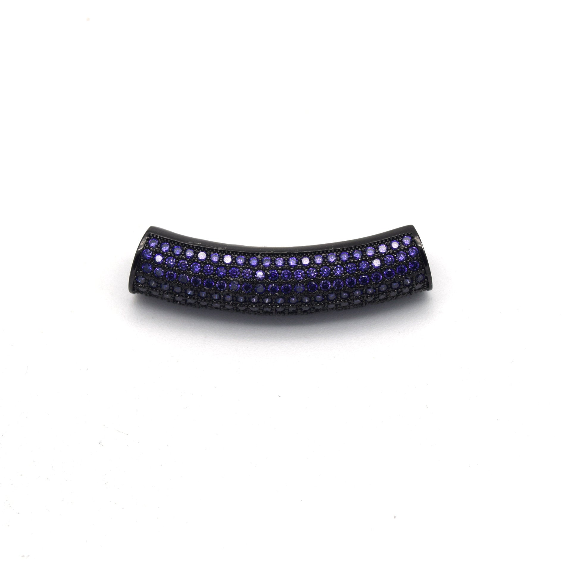 36mm Gunmetal CZ Cubic Zirconia Inlaid Curved Tube/Macaroni Shaped Bead with Purple CZ